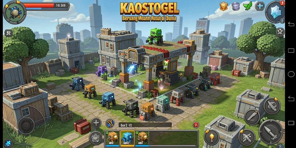 Tampilan gameplay <strong>KAOSTOGEL</strong> yang menegangkan dalam mode Tower Defense.