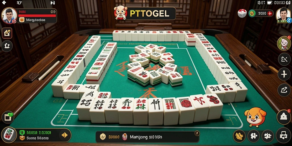 Tampilan gameplay PTTOGEL dengan pemandangan ubin Mahjong yang indah.