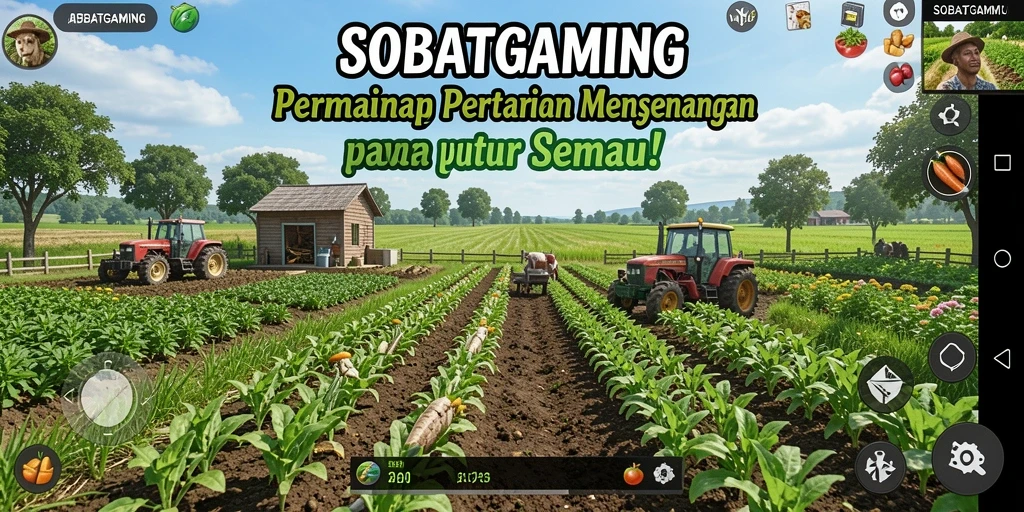 Tampilan menarik dari gameplay SOBATGAMING yang berpadu dengan aktivitas bertani.