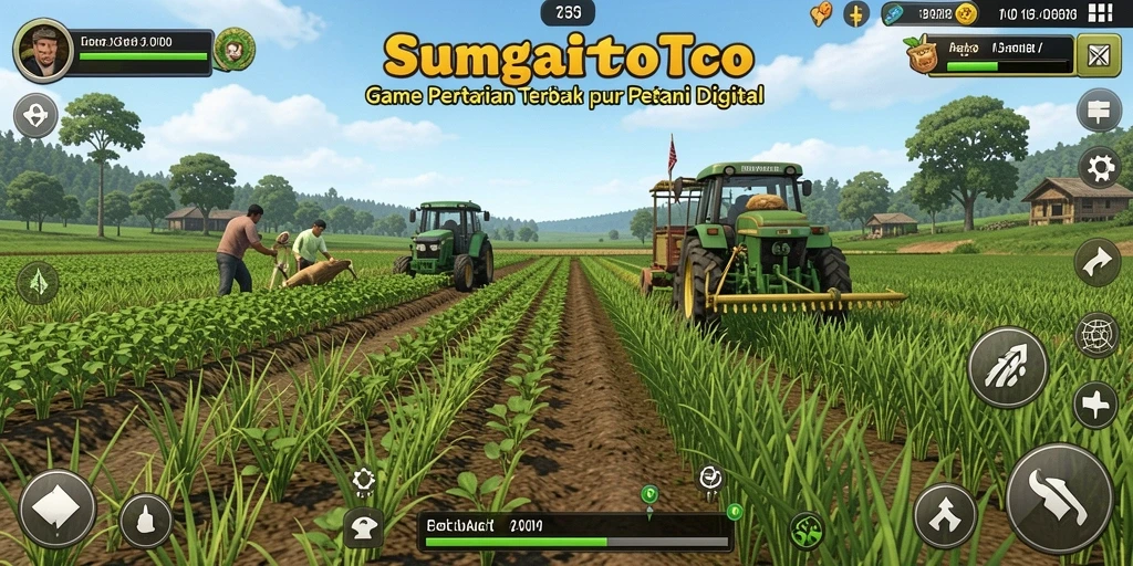 Tampilan utama gameplay SUNGAITOTO dengan ladang yang subur dan tanaman yang beragam.